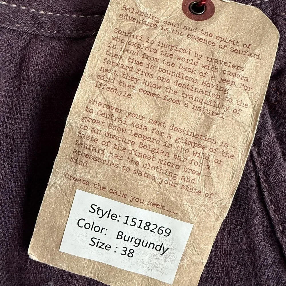 Zenfari Bayan Tree Burgundy Linen Blend Shorts Button Fly NWT Men 38 MSRP $99